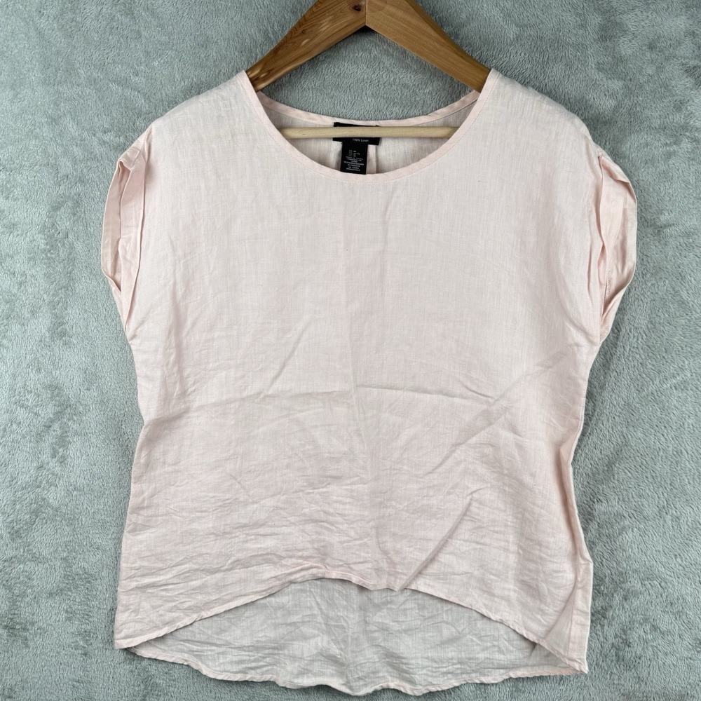 Carole Little Linen Top Womens M 90s Light Pink Boxy Hi-Low Hem Minimalist VTG